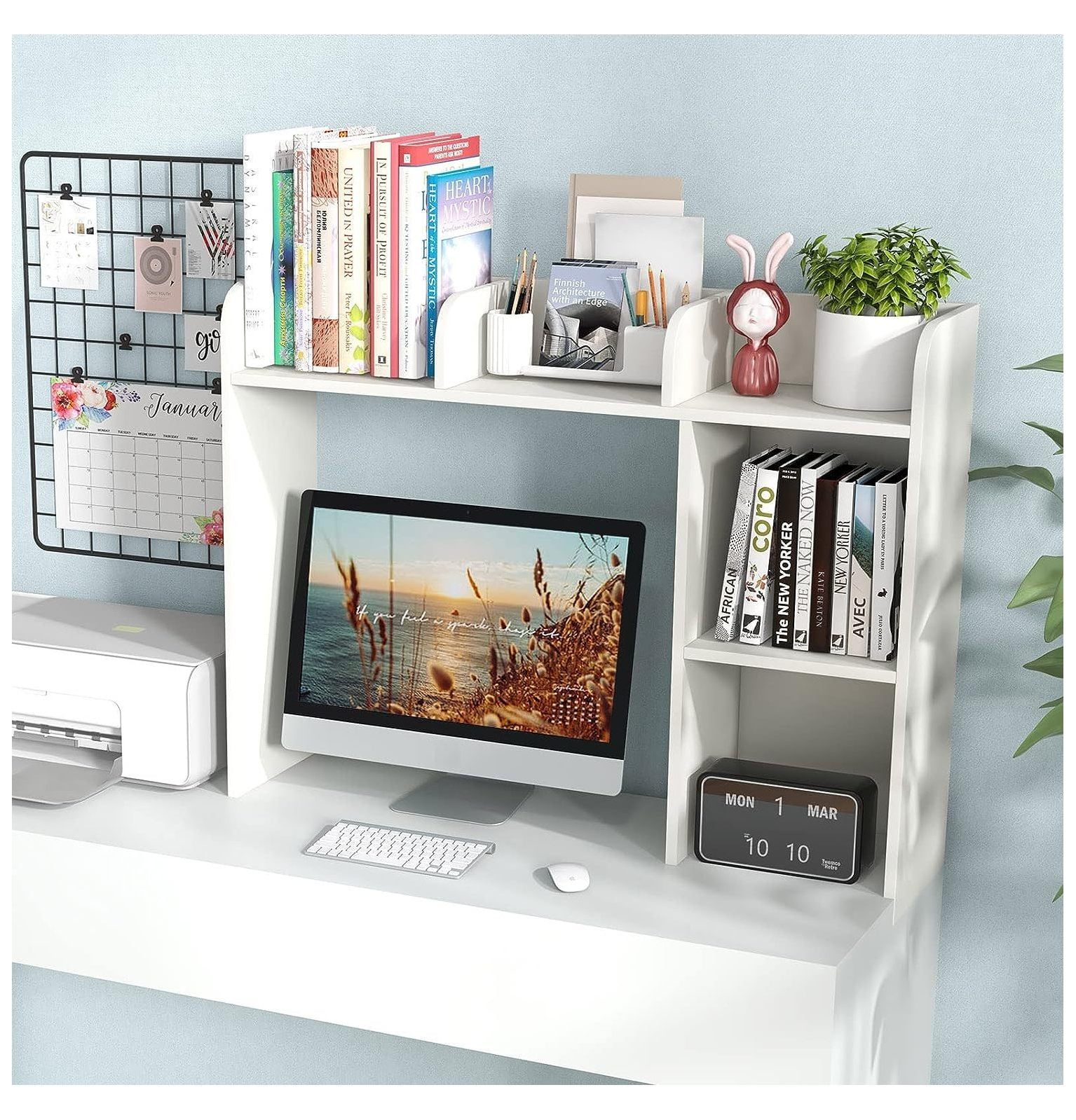 Wood Desktop Bookshelf for Computer Desk, Countertop Storage Hutch with