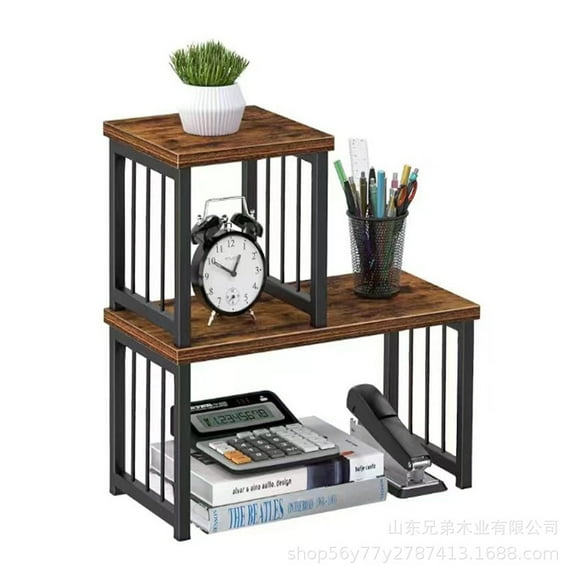 Wood Desktop Bookshelf, Desk Shelf for top of Desk, Desk Organizer Rack, Counter Top Bookcase,Small Desk Hutch top only, Office Desktop Shelves, Table Book Shelves, Rustic Brown