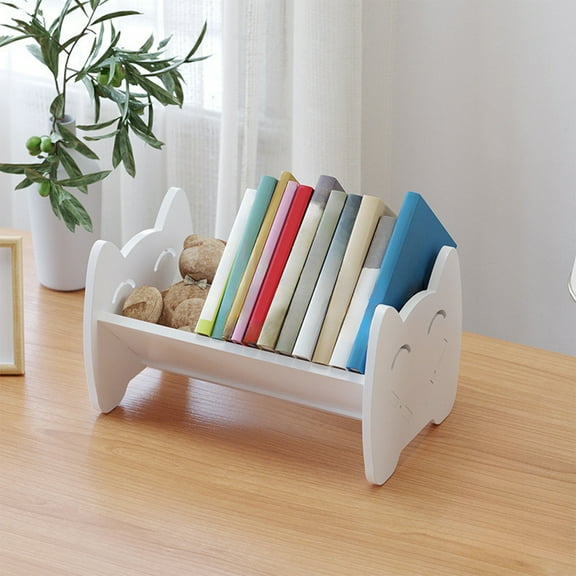 Wood Desktop Bookshelf | Solid Wood Book Stand & Storage Rack | Forward Tilt Design for Reading | 32x21.5x19.5cm White Organizer