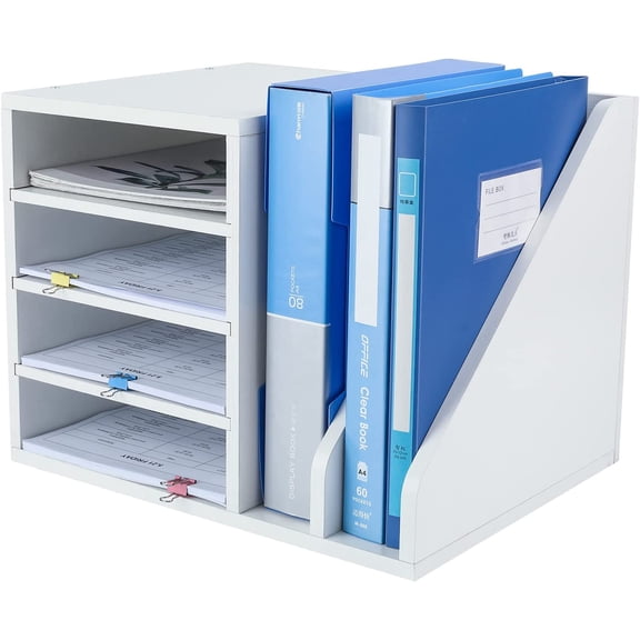Wood Desktop File Holder Organizer Mail Sorter, White, 15.35" W x 12.16" D x 11.81" H