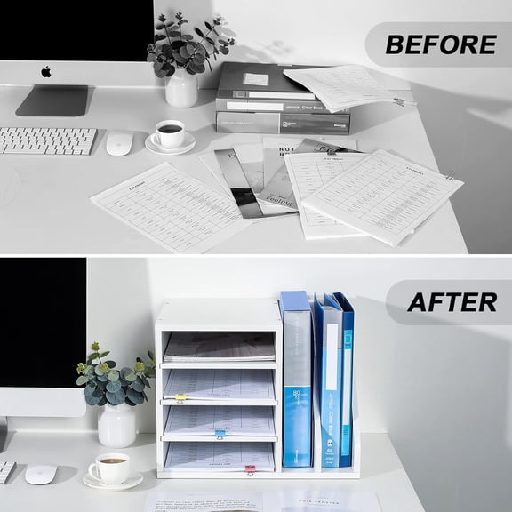 Wood Desktop File Holder Organizer Mail Sorter for File Folders, Mails, Envelopes, Mailing Supplies or Magazines, Black