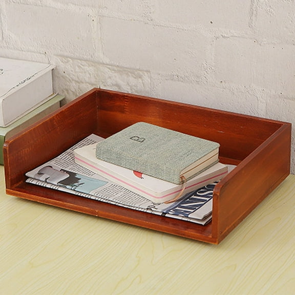 Wood Desktop File Organizer Shelf for Office, Adjustable Stackable Paper Document Rack and Bookshelf Storage Box for Home or Workspace