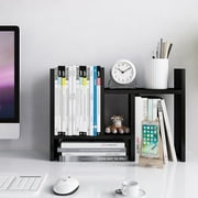 Wood Desktop Organizer Adjustable Storage Rack Double H Style Display Shelf  - Brushed Black 