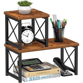 Wood Desktop Shelf, Adjustable Desktop Storage Organizer Display Shelf Rack, Kitchen Counter Organizer, 2 Tier Independent Stackable Desk Stand, Small Bookshelf Desk Supplies Organizers