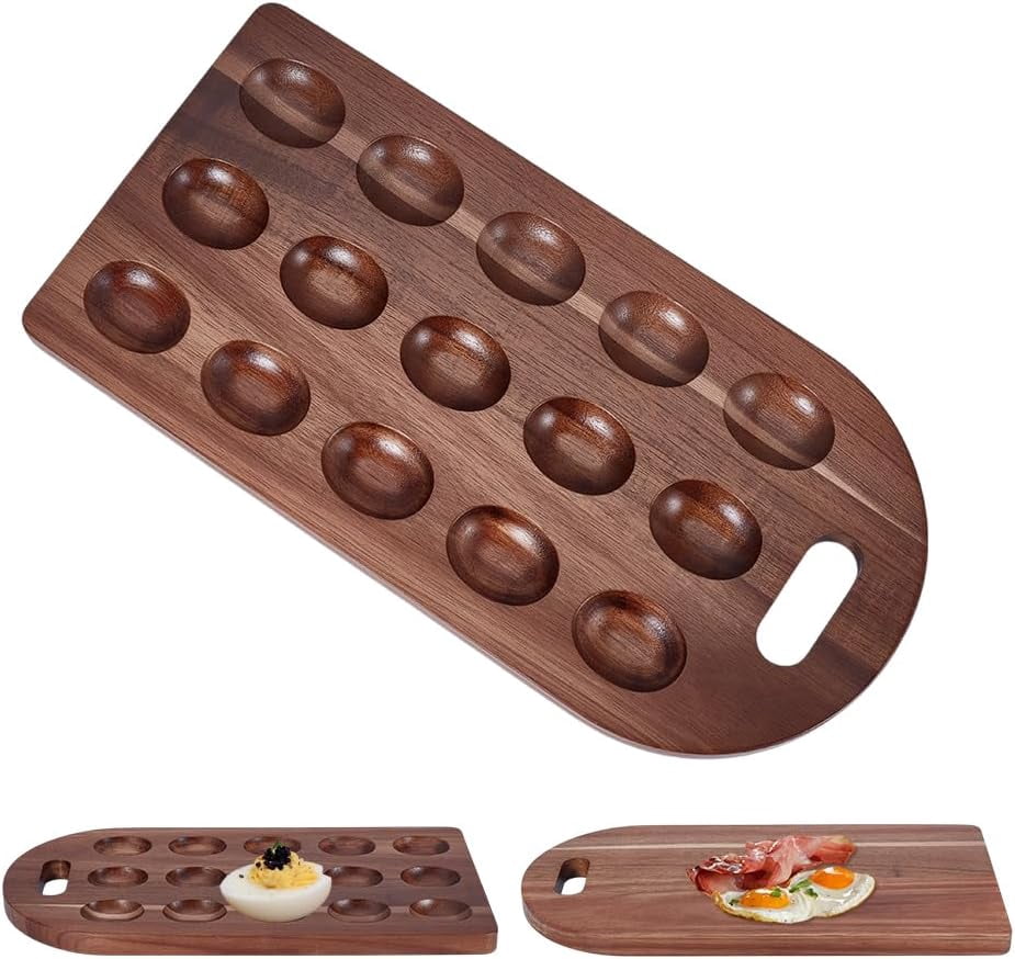 Wood Deviled Egg Platter for 15 Holes Wooden Deviled Egg Serving Tray and Platter Arch Eggs Tray Container Board Cheese Serving Platter for Home Kitchen Countertop and Parties DIY Making