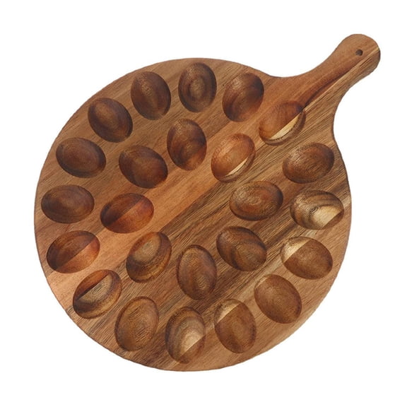 Wood Deviled Egg Platter 24 Slots, Round Reversible Egg Tray and Charcuterie Board, 12 Inch Wooden Deviled Egg Holder for Easter Party Kitchen Counter