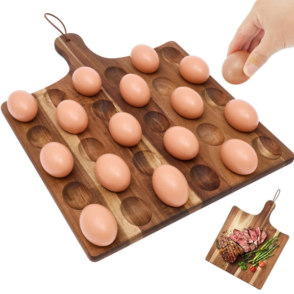 Wood Deviled Egg Platter with Handle 30 Hole Reversible Deviled Egg Serving Tray Cutting Board Appetizer Plate for Party Gathering Thanksgiving 17x13 Inch