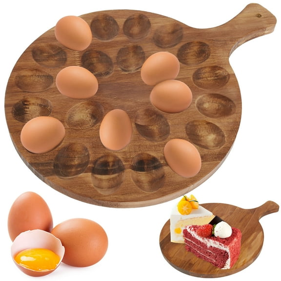 Wood Deviled Egg Platter Hold 24 Deviled Egg Tray 11.815.70.39 Inch Deviled Egg Holder Round Charcuterie Board Egg Serving Tray Round Cutting and Serving Board
