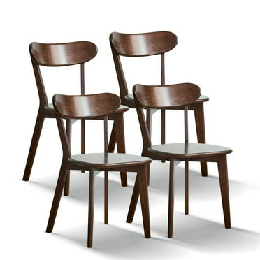 Wood Dining Chair Set of 4, Mid Century Modern Dining Chairs with Comfortable Curved Backrest, Dirt-free Wood Chairs for Kitchen,Dining Room,Easy Assembly, Walnut
