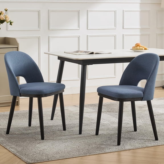 Wood Dining Chairs Set of 2, Upholstered Kitchen & Dining Chairs with High Back and Deep Seat, Modern Farmhouse Fabric Side Chairs for Dining Room, Kitchen, Cafe and Restaurant, Openwork