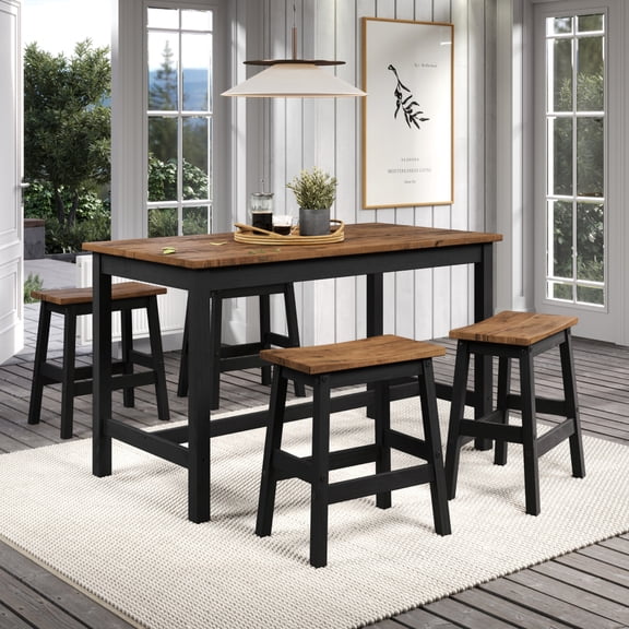 Wood Dining Set Table and 4 Stools Harvest Black | Furniture Dash