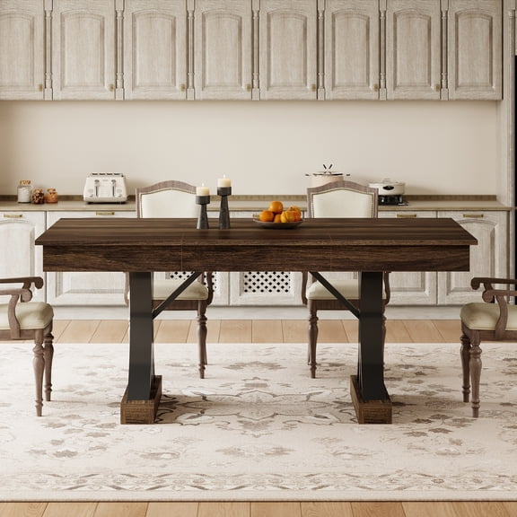 Wood Dining Table for 6-8 with 2 Large Drawers, 70.87" Long Farmhouse Rectangular Kitchen Dining Table & Thick Table Top, Sturdy Frame, for Big Family, Dinette