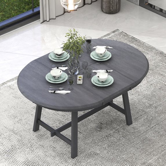 Wood Dining Table Round Extendable Dining Table for Dining Room (Gray) WQ-756