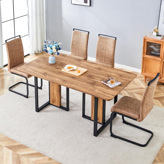 Wood Dining Table Set for 4,67" Dining Room Table Set,Rectangle Wood Dinner Tables Set with 4 Thick Cushion Upholstered Chairs,Kitchen Tables and Chairs Sets for 4 Easy Assembly