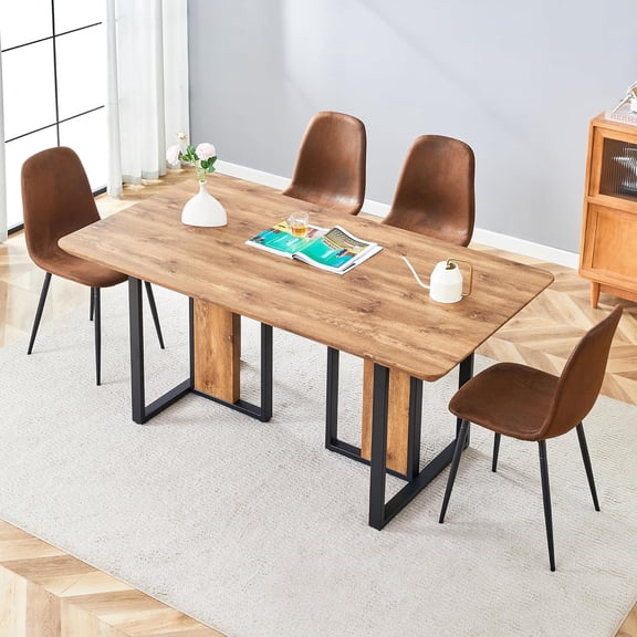 Wood Dining Table Set for 4,67" Dining Room Table Set,Rectangle Wood Dinner Tables Set with 4 Thick Cushion Upholstered Chairs,Kitchen Tables and Chairs Sets for 4 Easy Assembly