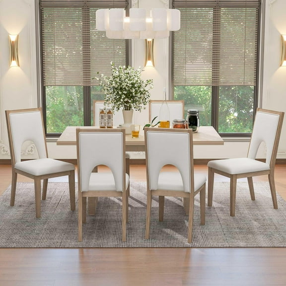 Wood Dining Table Set for 6, Atumon 7 Piece Dining Room Set, Dining Table Set with 6 Beige Cushioned Chairs, Farmhouse Dining Table Set, Dining Table Set Furniture for Kitchen Dining Room, Natural