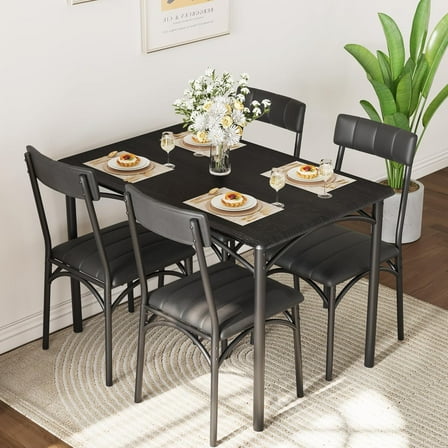 Wood Dining Table Set for 4 with Upholstered Chairs, 5-Piece Kitchen Table Set