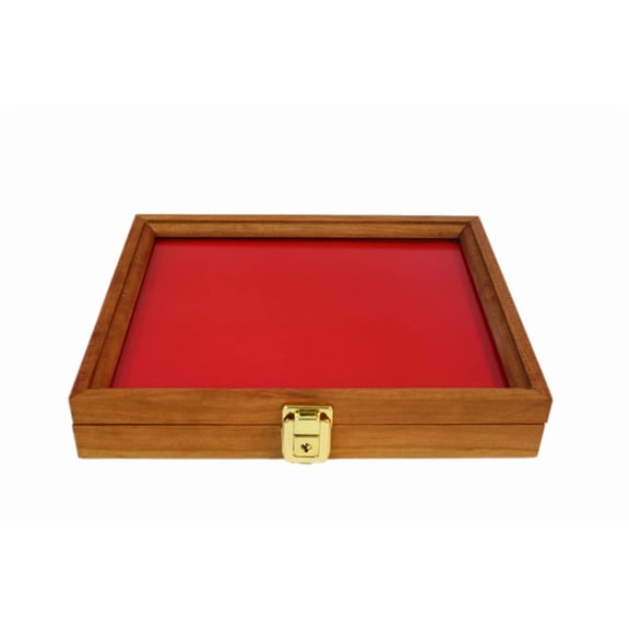 Wood Display Case for Collectibles, Knives, Arrowheads, Pins, Medals and More (12 x 9.5 x 2, Cherry)