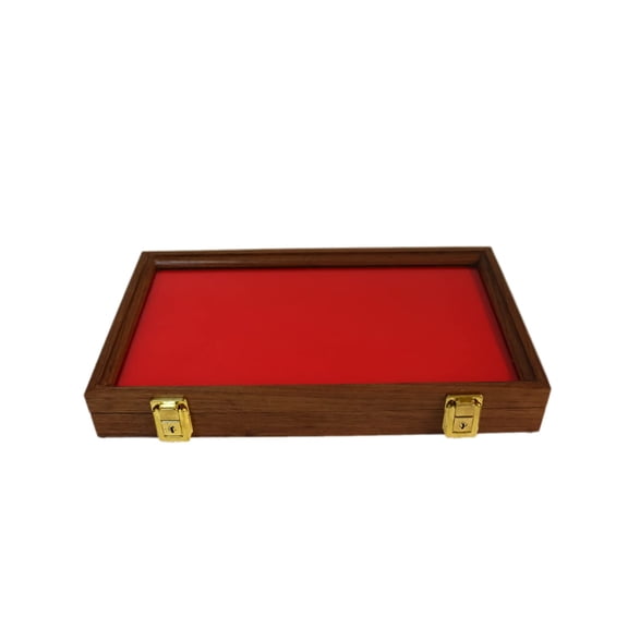 Wood Display Case for Collectibles, Knives, Arrowheads, Pins, Medals and More (16 x 9 x 2, Walnut)