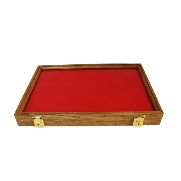 Wood Display Case for Collectibles, Knives, Arrowheads, Pins, Medals and More (18 x 12 x 2, Oak)