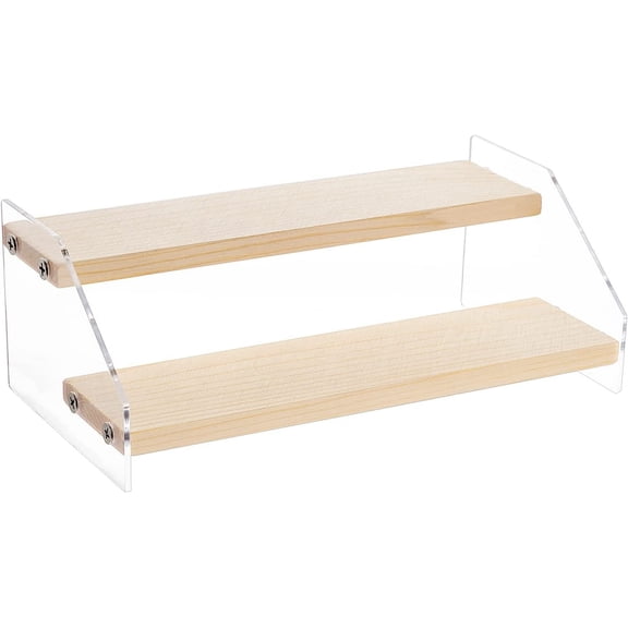Wood Display Stand 2-Step Wood Shelf Display Shelves 8x2 inch 2-Tier Wood Display Riser for Vendors Figures Cupcakes Perfumes Candies Other Small Items