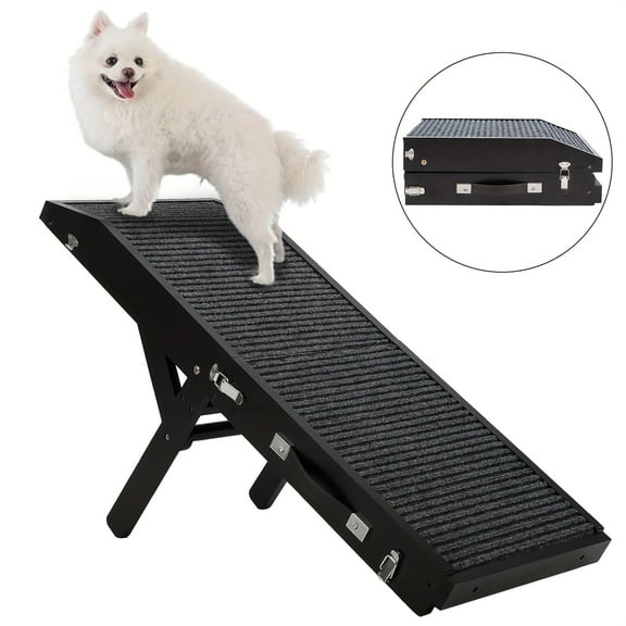 Wood Dog Ramp for Bed, 5-Level Adjustable Height (10" to 21") Pet Ramp with Non-Slip Surface for Couch, Bed And Car, Foldable Dog Stairs for Small, Medium to Large Dogs, Up to 200LBS