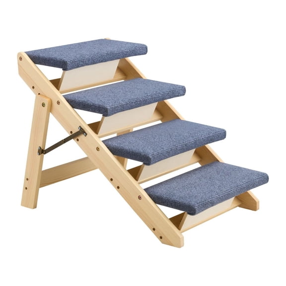 Wood Dog Stairs 4 Step, for Bed Sofa & Car, 150lbs, Foldable Pet Steps for Small Medium Large Dogs Cats, Senior Puppy Access Ramp