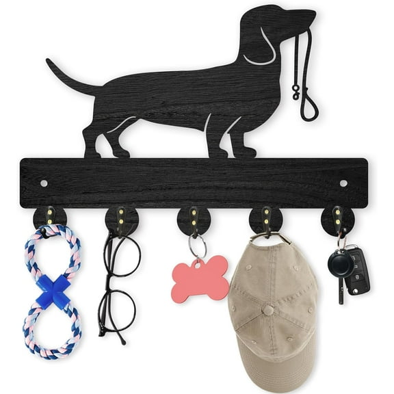 Wood Dog Wall Mounted Coat Rack 11.88inch Pet Animal Key Holder Hooks Wall Key Rack with 5 Alloy Hooks Dog Leash Holder Wall Art Decor