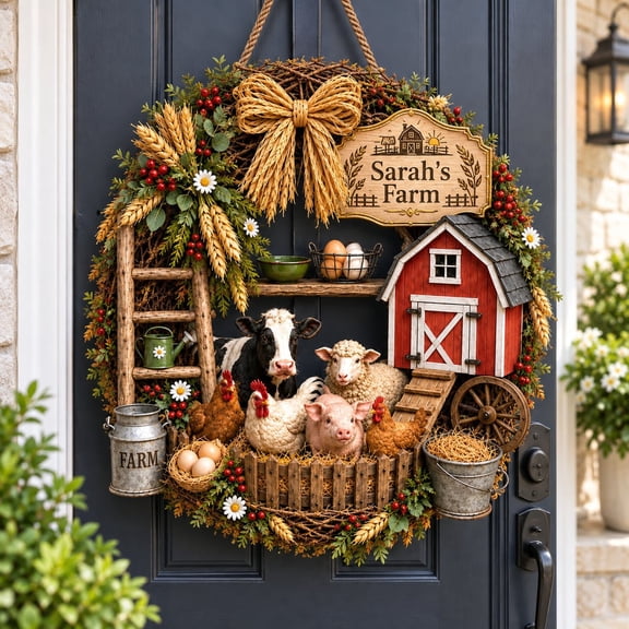 Wood Door Sign, Personalized Farm Barn DeDoor Sign, Rustic Wooden Wall Decor for Family