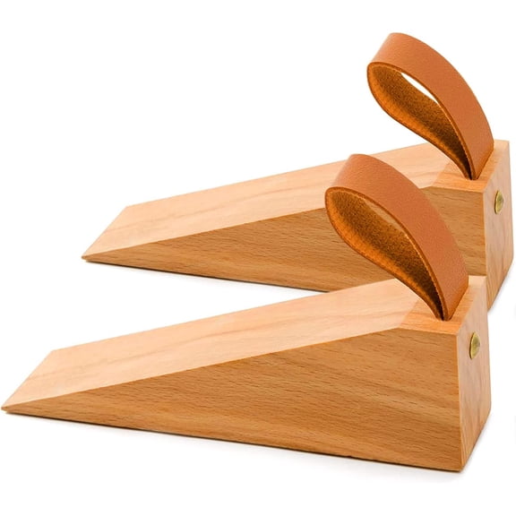 Wood Door Stopper, Solid Wooden Non-Slip Door Wedges, Sturdy and Durable Door Stop Wedge, Door Stopper Fit for Door Bottom Seam 2 PackBeech wood small size