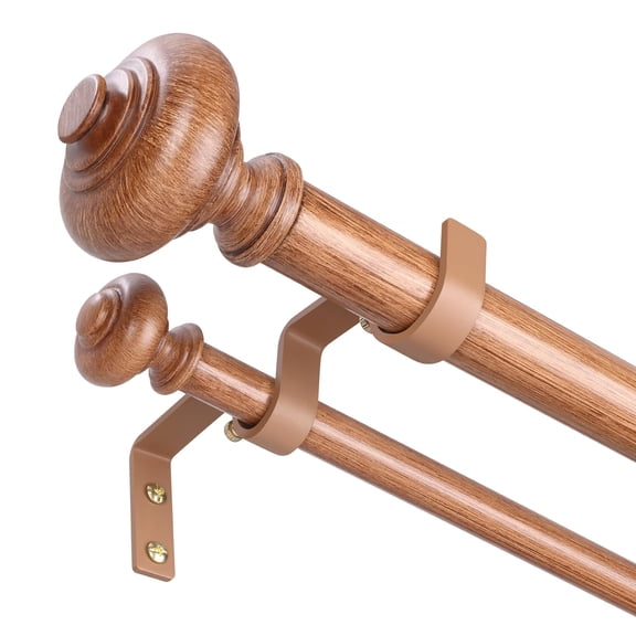 Wood Double Curtain Rod 36"-184" Adjustable Heavy Duty Dual Window Rod Set