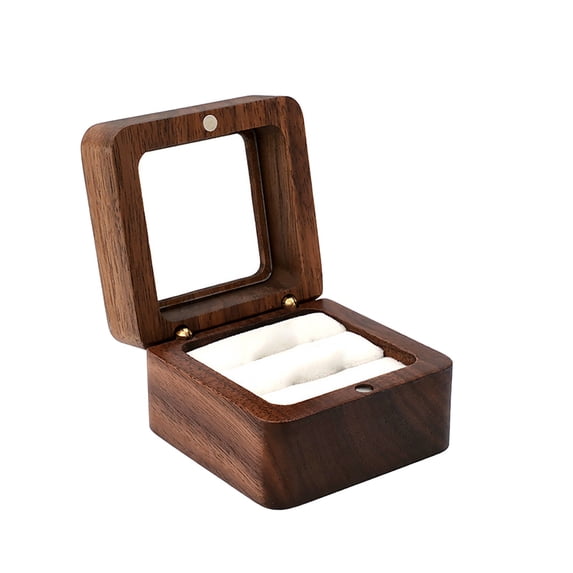 Wood Double Layer Ring Box Jewelry Storage Engagement Wedding Proposal Ring Holder with Velvet Lining Magnetic Closure Vintage Gift