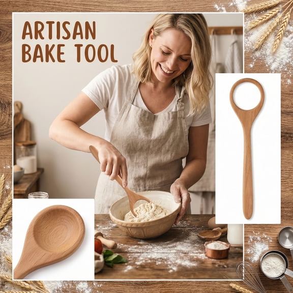 Wood Dough Whisk 12" x 3" Acacia Wood Sourdough Whisk Bread Mixing Tool for Baking and Kitchen Use