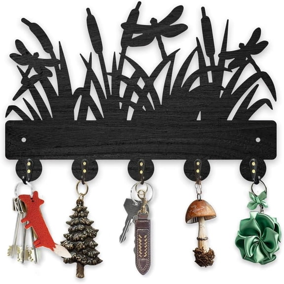 Wood Dragonfly Coat Hook Wall Mounted 11.87.9inch Summer Dragonfly Key Holder for Wall Decorative Black Key Hanger 5 Alloy Hooks for Gift Entryway Bedroom Living Room Office Black DIY