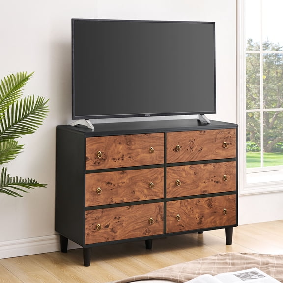 Wood Dresser, 6 Drawer Dresser for Bedroom, Modern Chest of Drawers with Deep Drawers Waterproof Living Room, Hallway, Entryway