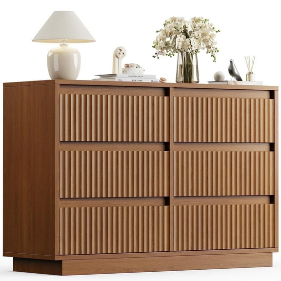 Wood Dresser, 6 Drawer Dresser for Bedroom, Modern Chest of Drawers with Deep Drawers Waterproof Living Room, Hallway, Entryway,Brown