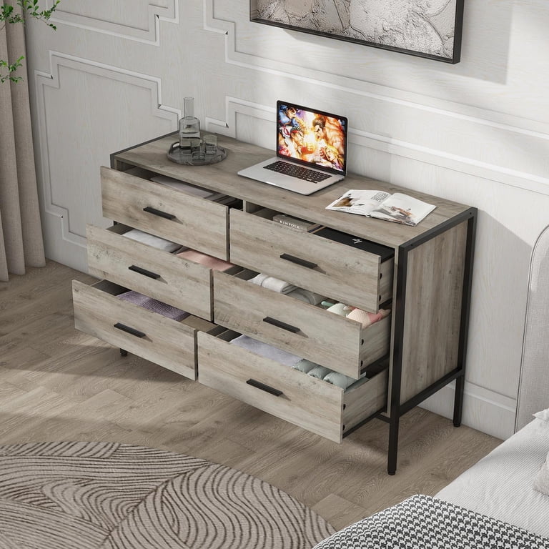 Wood Dresser with 6 Drawers, Wooden Storage Closet for Bedroom, Solid  Clothes Cabinet with Sturdy Steel Frame, 48.58"W15.75"D31.22"H, 48 inch,  Rustic Grey - Walmart.com