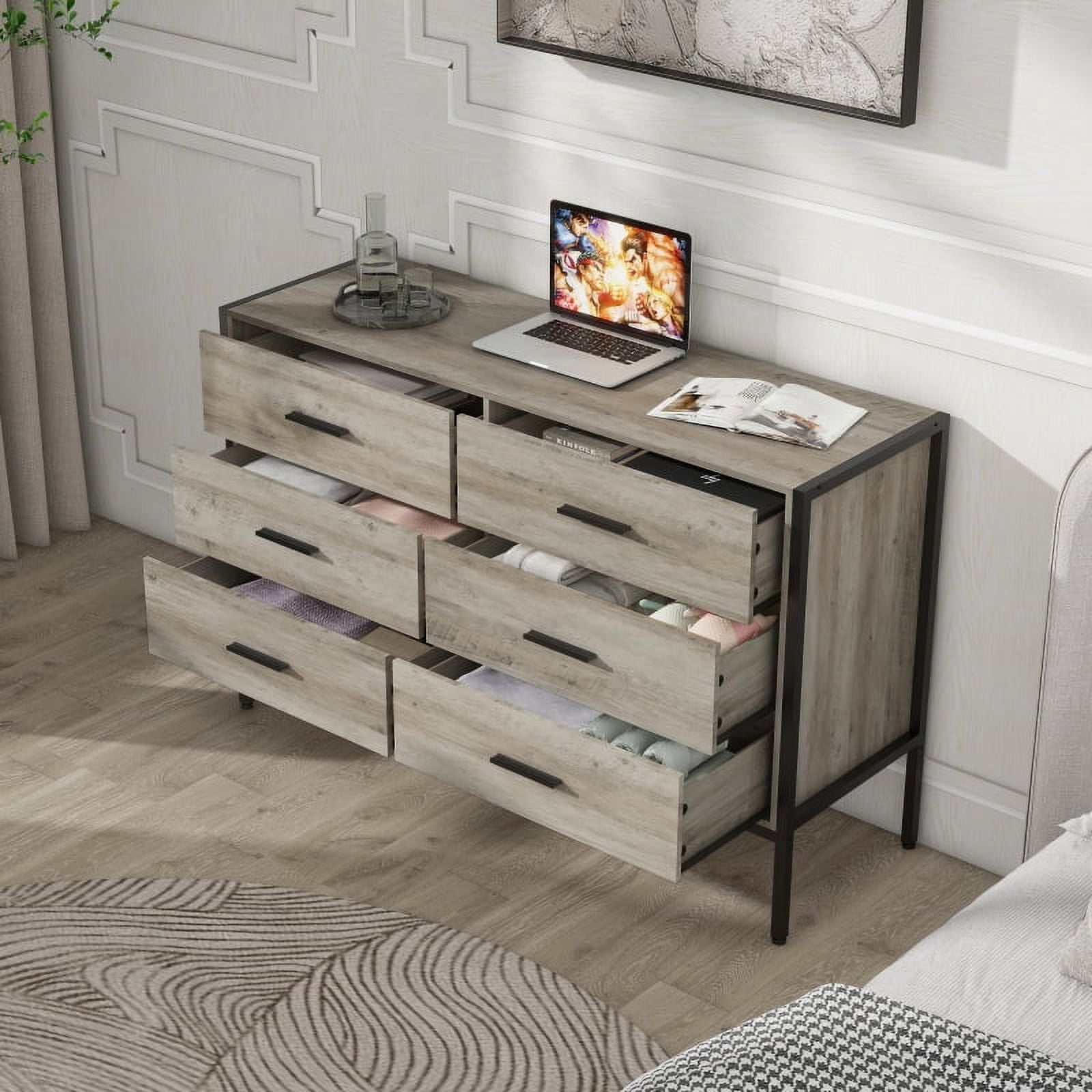 Wood Dresser with 6 Drawers, Wooden Storage Closet for Bedroom, Solid ...