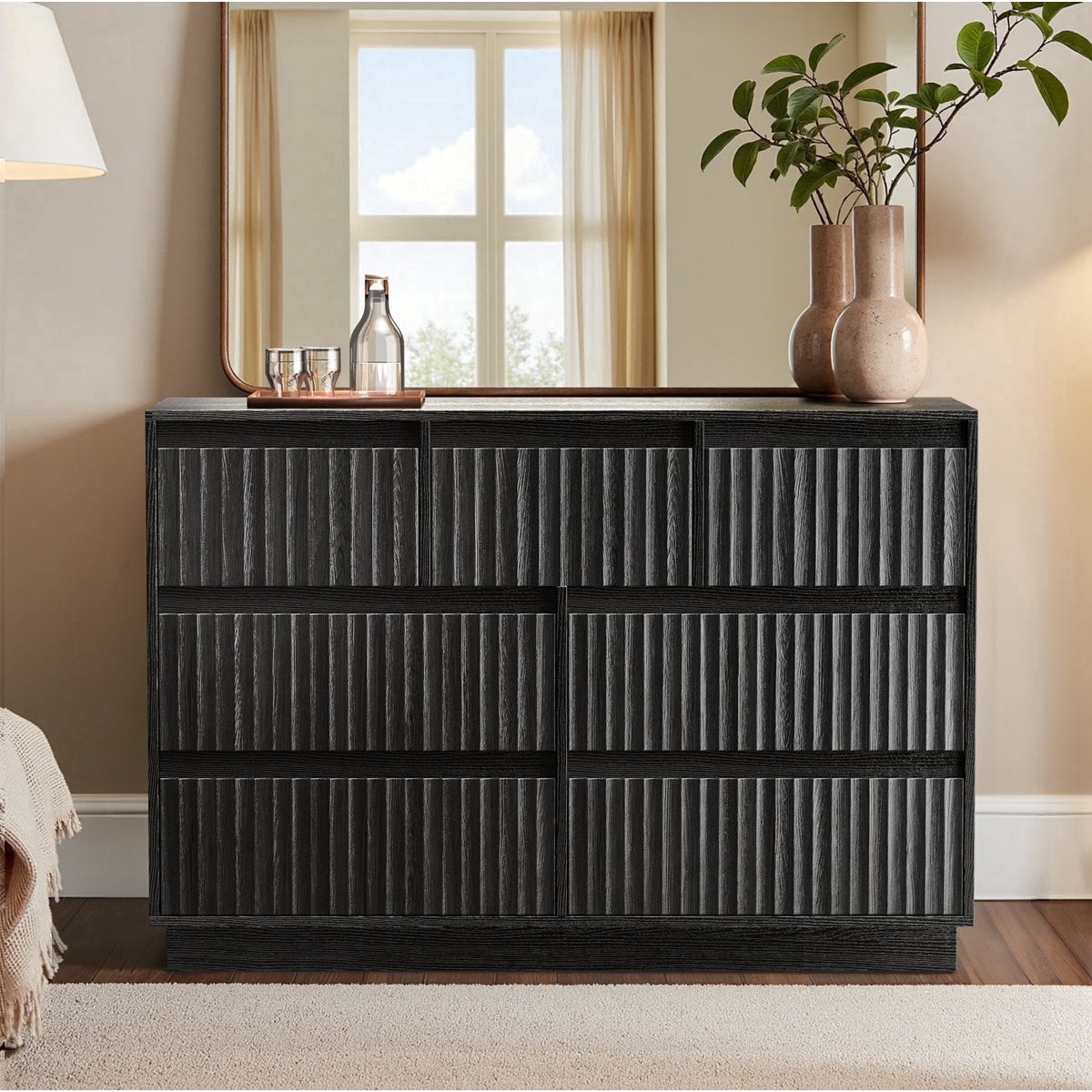 UPGO Wood Dresser, 7 Drawer Dresser for Bedroom, Modern Chest of Drawers with Deep Drawers Waterproof Living Room, Hallway, Entryway,Black