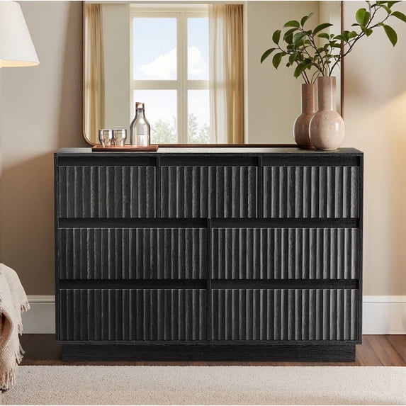 UPGO Wood Dresser, 7 Drawer Dresser for Bedroom, Modern Chest of Drawers with Deep Drawers Waterproof Living Room, Hallway, Entryway,Black