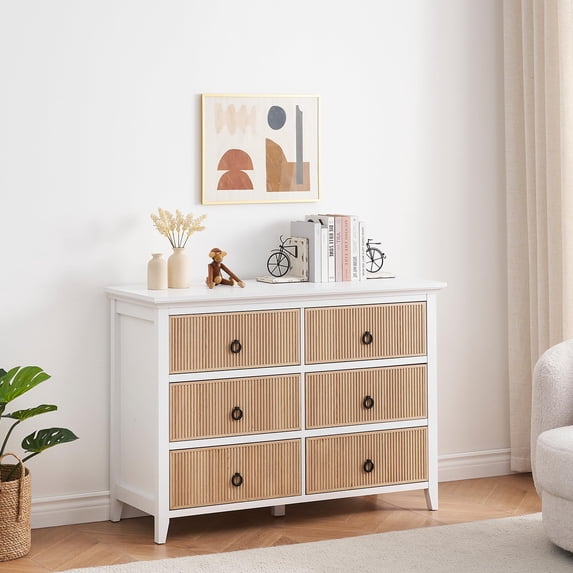 Wood Dresser for Bedroom,6 Drawers Raw Wood Dresser,Modern Chest of Drawers Storage Cabinet,Nursery, Laundry, Living Room, Hallway, Office, Bedroom,Raw Wood
