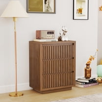 Fluted 3 Drawer Dresser Mid Century Small Dresser Wood Chest Modern Closet Clothes Organizer Storage for Bedroom Living Room