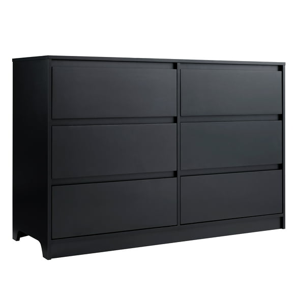 CHITOOMA Wood Dressers for Bedroom 6 Drawer, 47.2" Adult Horizontal Dresser with Large Drawer, Storage Cabinet Chest of Drawer for Living Room, Hallway, Black