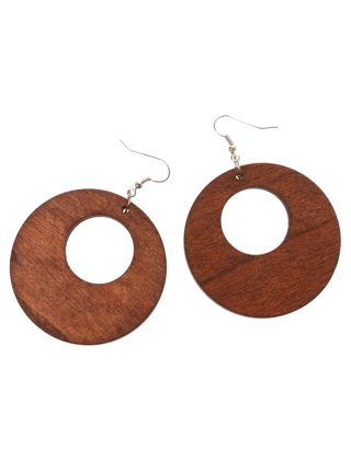 2 Round Circle Cutout Wood Hanging Dangle Earring Earrings