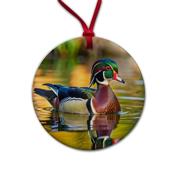 Wood Duck Christmas Tree Holiday Round Ceramic Ornament