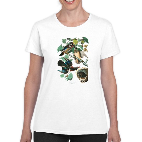 Wood Ducks T-Shirt Women -John James Audubon Designs, Female 4X-Large