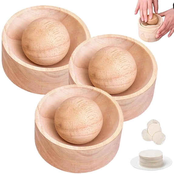 Wood Dumpling Maker,Wood Dumpling Maker Press Tool,DIY Steamed Stuffed Bun Empanada Mold Making Tool, Hand Pie Rolling Quick Wrapper, For Home Kitchen Cooking (3pcs)
