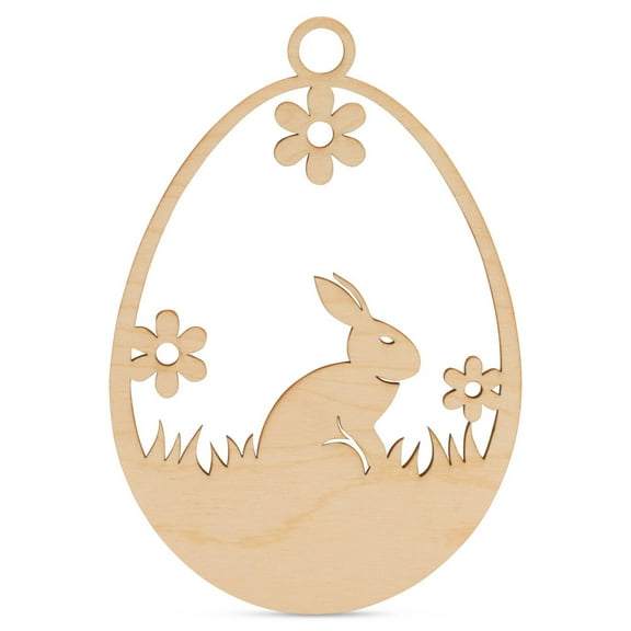 Wood Easter Egg Cutout, Bunny Nature Scene, 9-Inch, 1/8 Inch Thick, Pack of 3 Easter Crafts for Basket Stuffers & Ornaments, by Woodpeckers