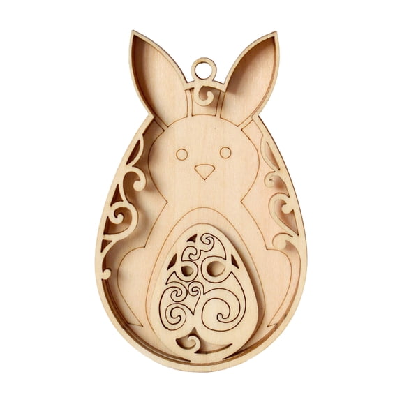 Wood Easter Egg Cutout w/Bunny & Butterfly, for Basket Stuffers & Ornaments, by Woodpeckers