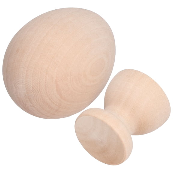 Wood Easter Egg Unpainted Wood Fake Artificial Egg with Egg Cup Holder for DIY Decorating Craft Toy